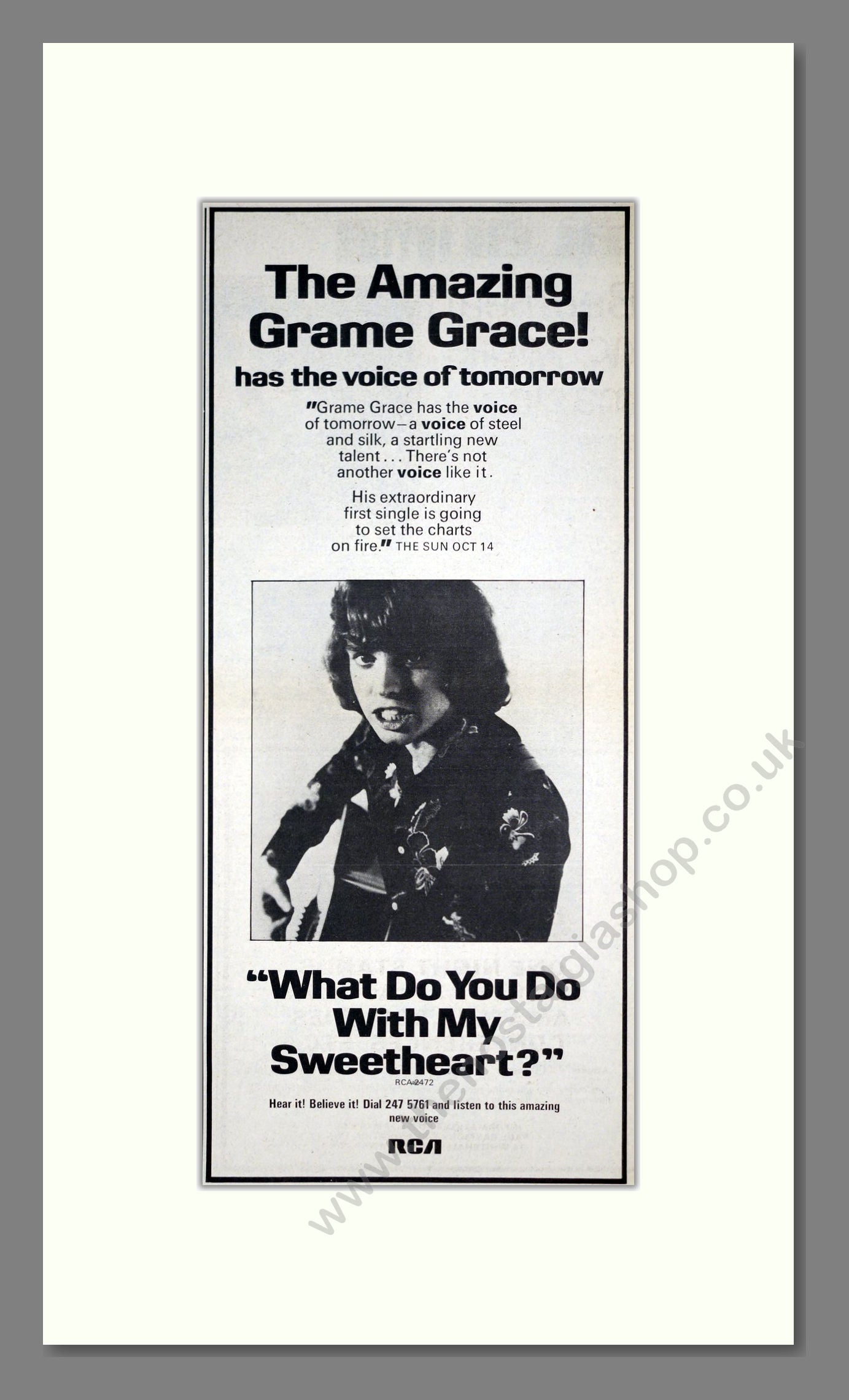 Grame Grace - What Do You Do With My Sweetheart?. Vintage Advert 1974 (ref AD21276)