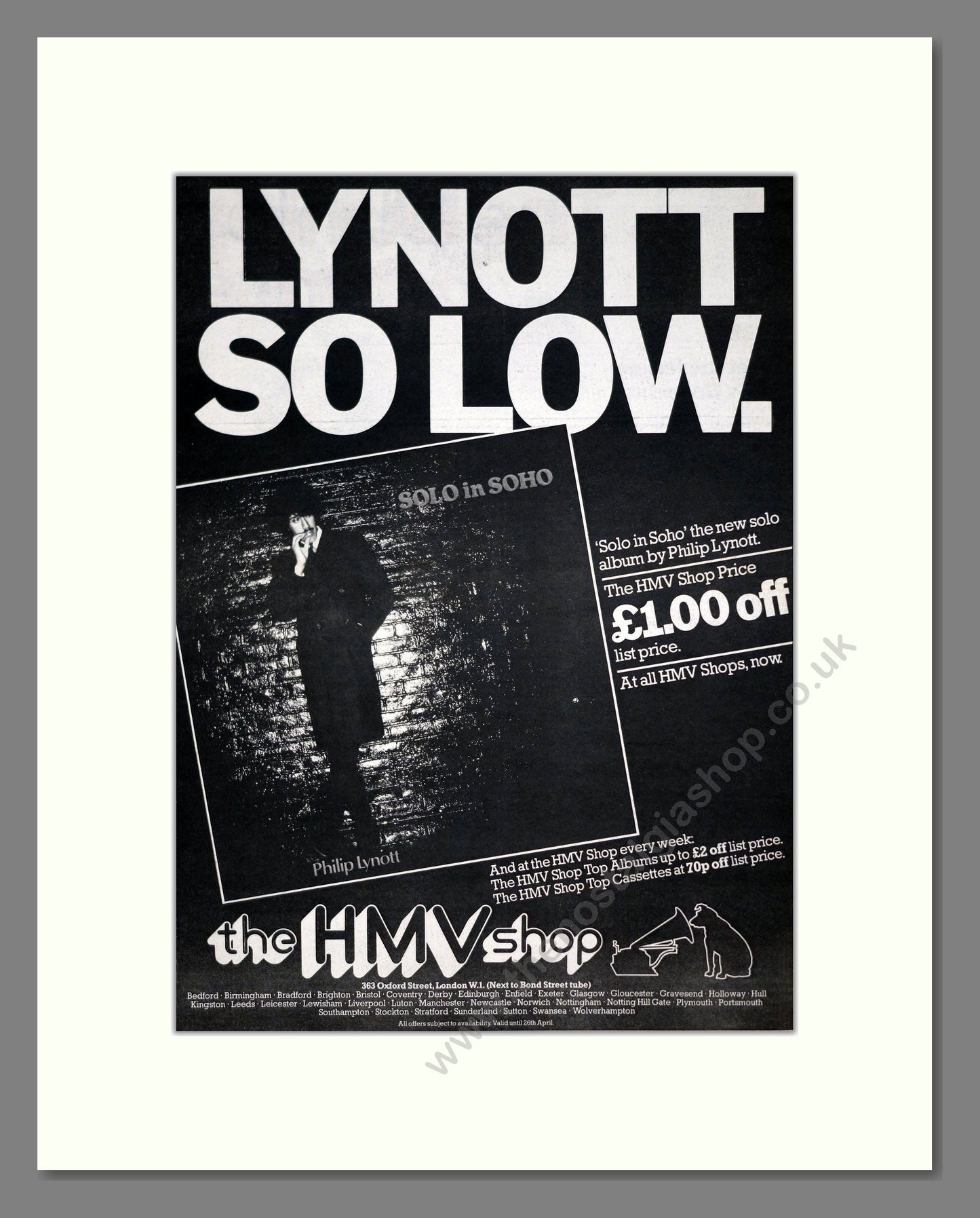 Phil Lynott - So Low. Vintage Advert 1980 (ref AD21283)