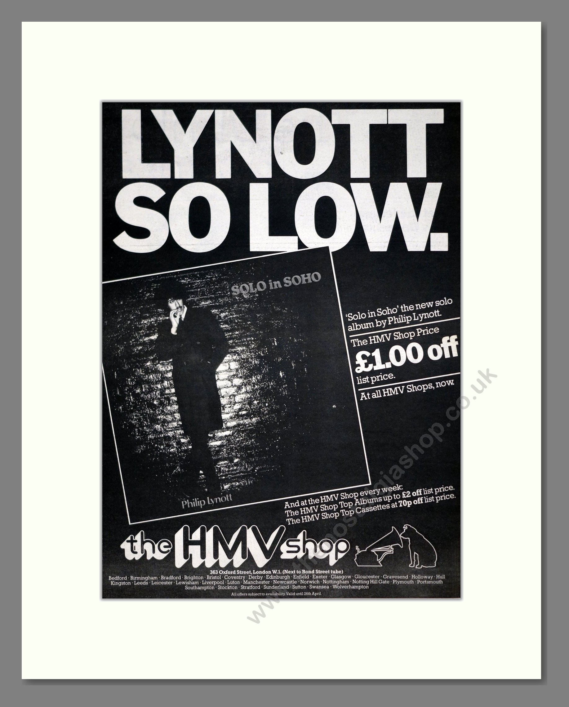 Phil Lynott - So Low. Vintage Advert 1980 (ref AD21283)