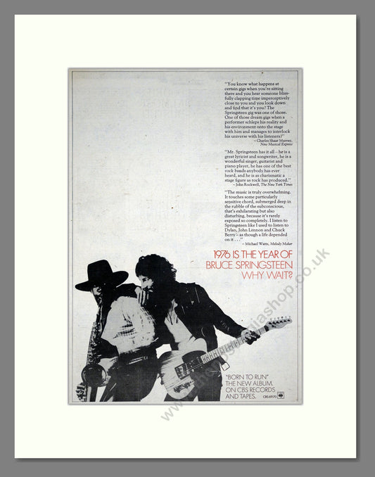Bruce Springsteen - Born To Run. Vintage Advert 1975 (ref AD21285)