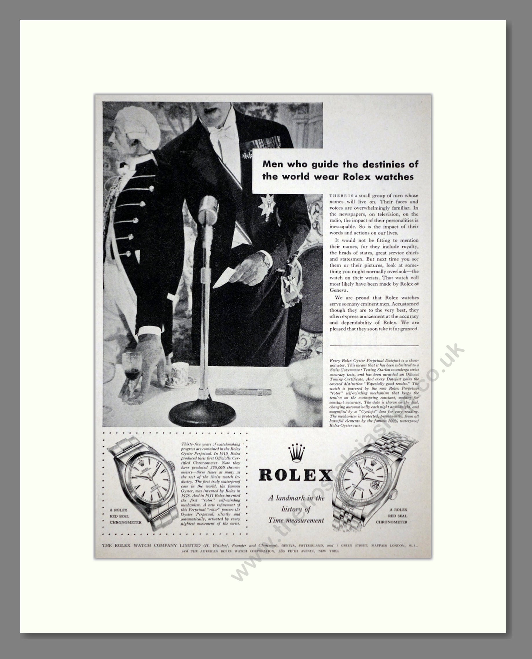 Rolex - Red Seal Chronometer. Vintage Advert 1955 (ref AD67941)