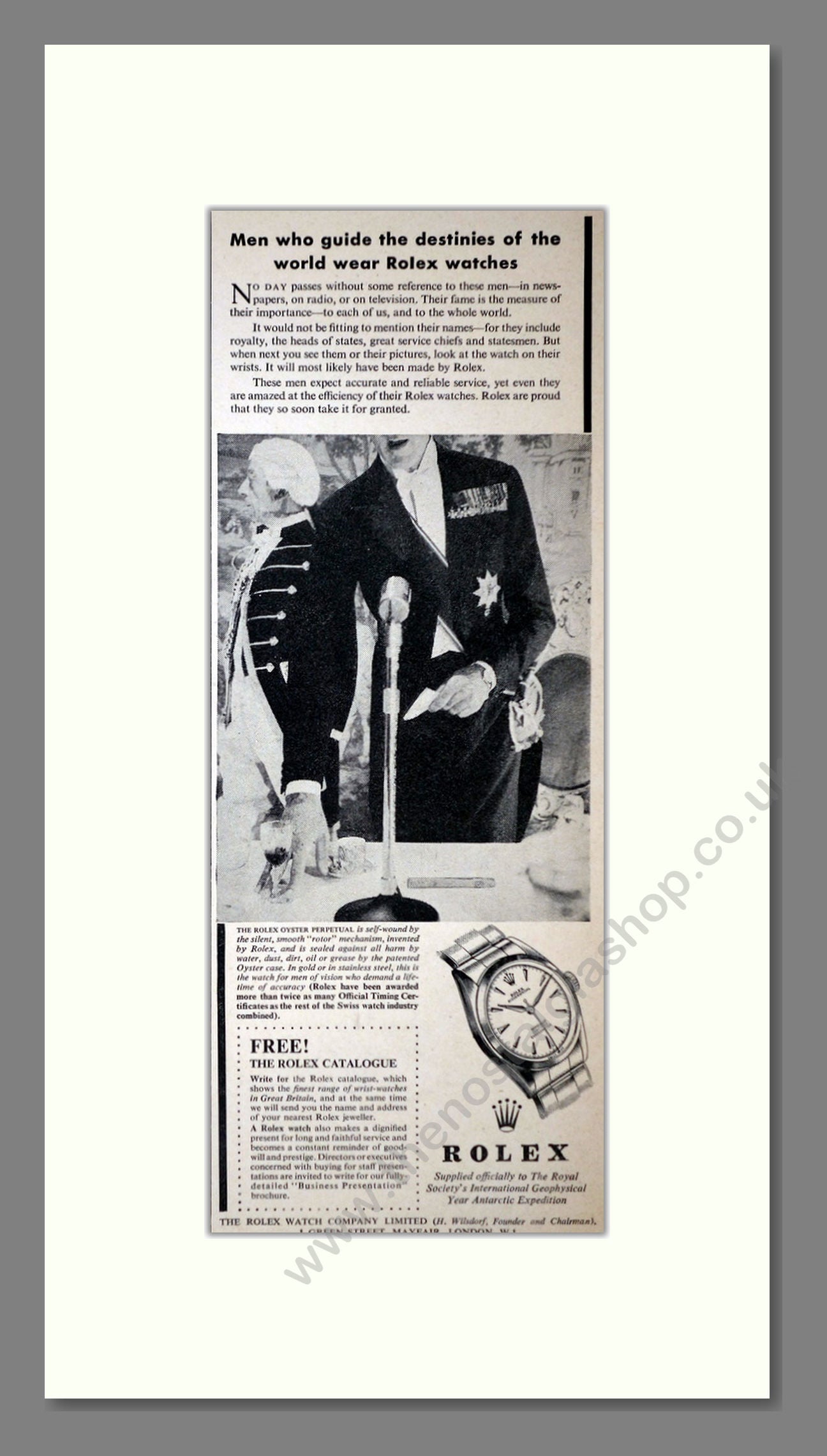 Rolex - Oyster Perpetual. Vintage Advert 1957 (ref AD67942)