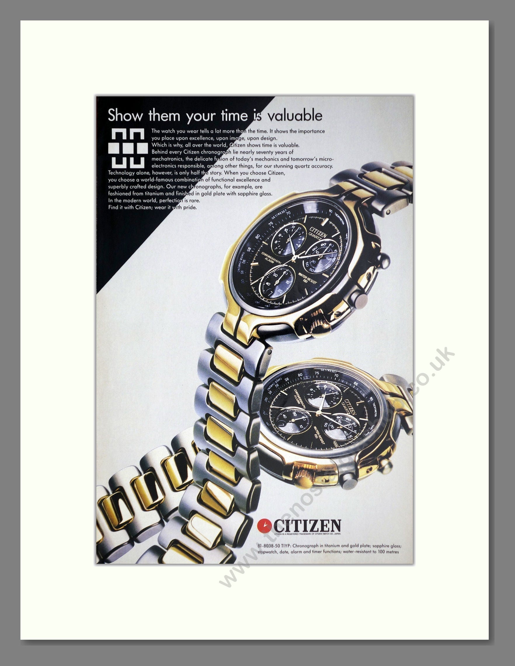 Citizen - Quartz Chronograph. Vintage Advert 1986 (ref AD67960)