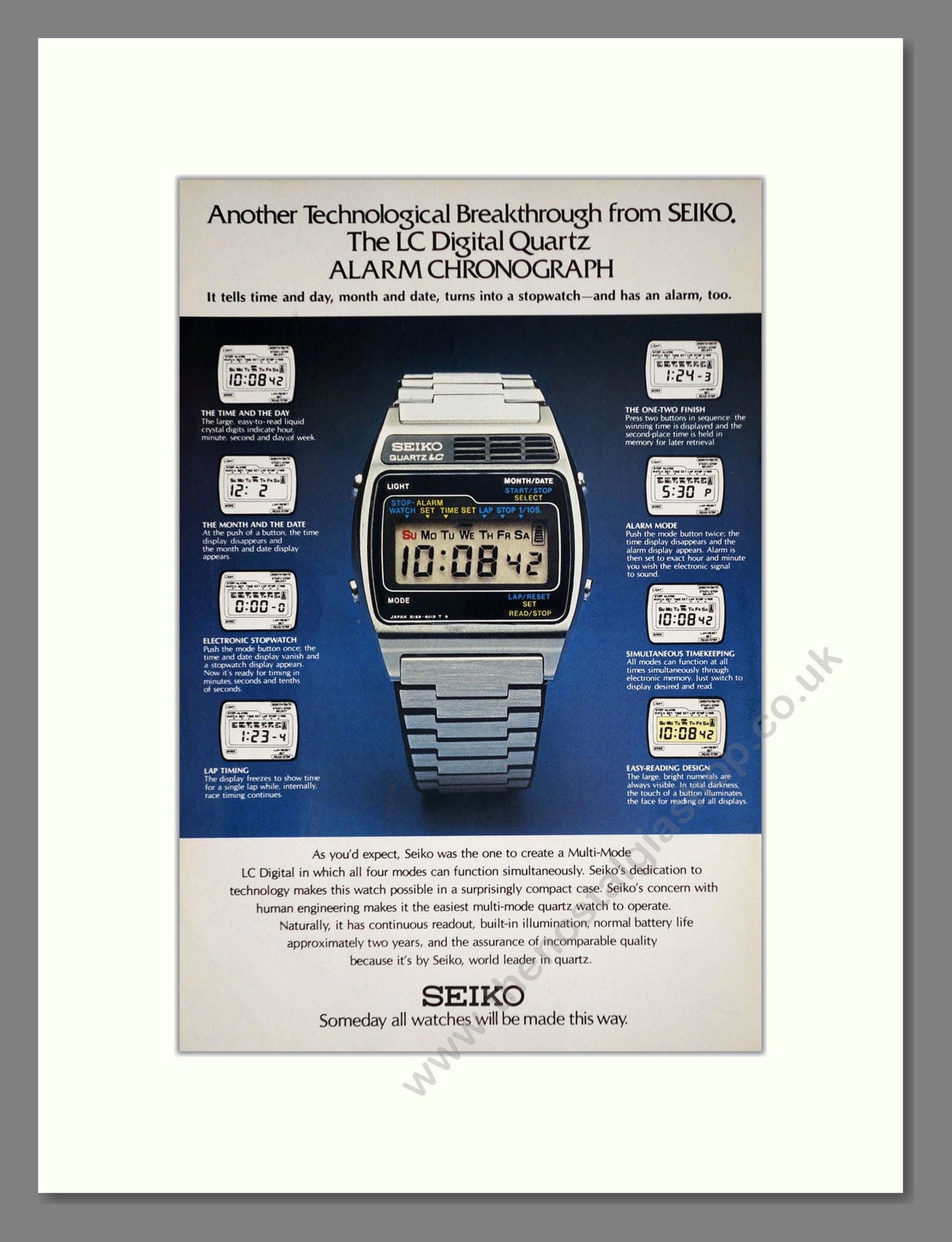 Seiko - Quartz Alarm Chronograph. Vintage Advert 1977 (ref AD67967)