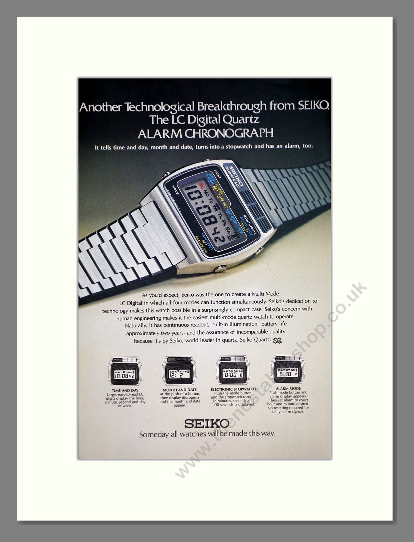Seiko - Quartz Alarm Chronograph. Vintage Advert 1977 (ref AD67968)