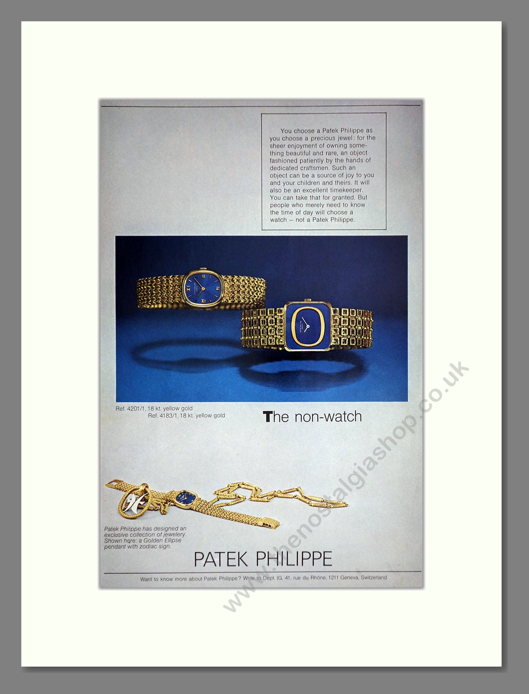 Patek Philippe - 4201/1 4183/1. Vintage Advert 1972 (ref AD67972)