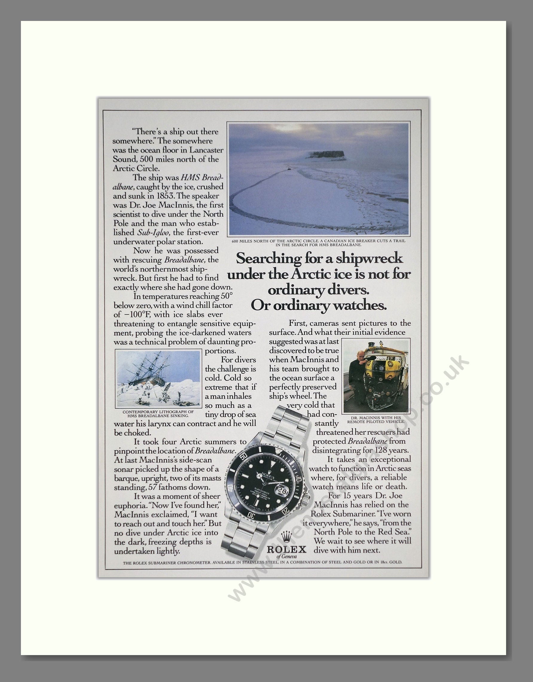 Rolex - Submariner Chronometer. Vintage Advert 1986 (ref AD67977)
