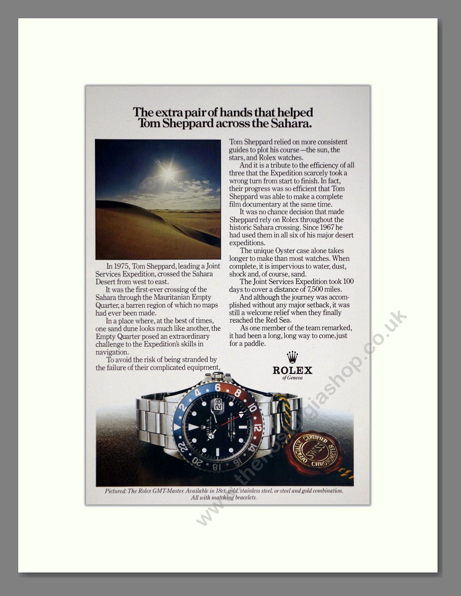 Rolex - GMT Master Chronometer. Vintage Advert 1977 (ref AD67981)