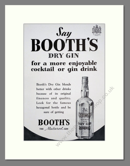 Booth's London Dry Gin. Original Advert 1938 (ref AD303744)