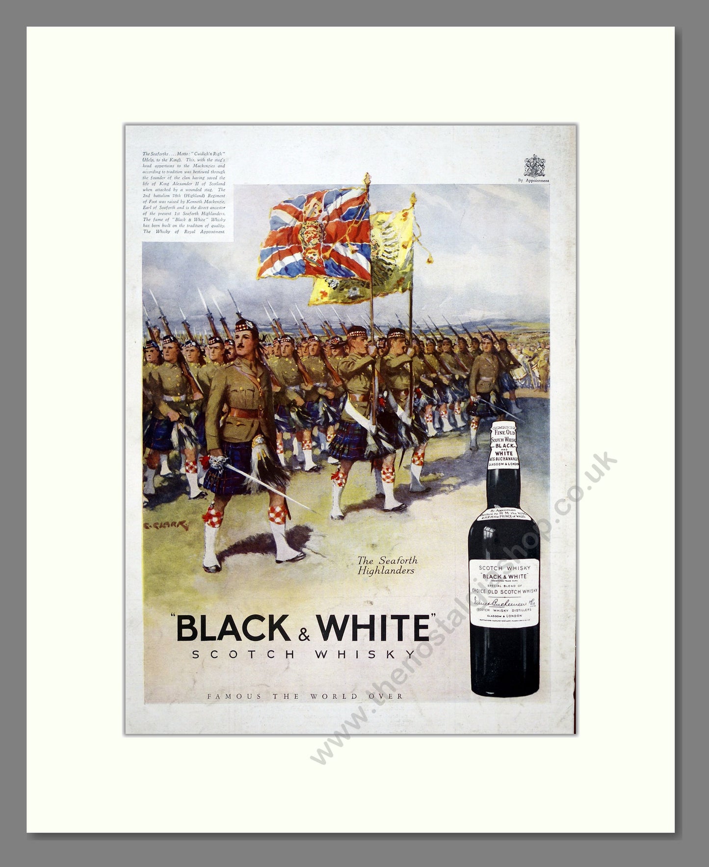 Black & White Scotch Whisky. The Seaforth Highlanders. Original Advert 1936 (ref AD303754)