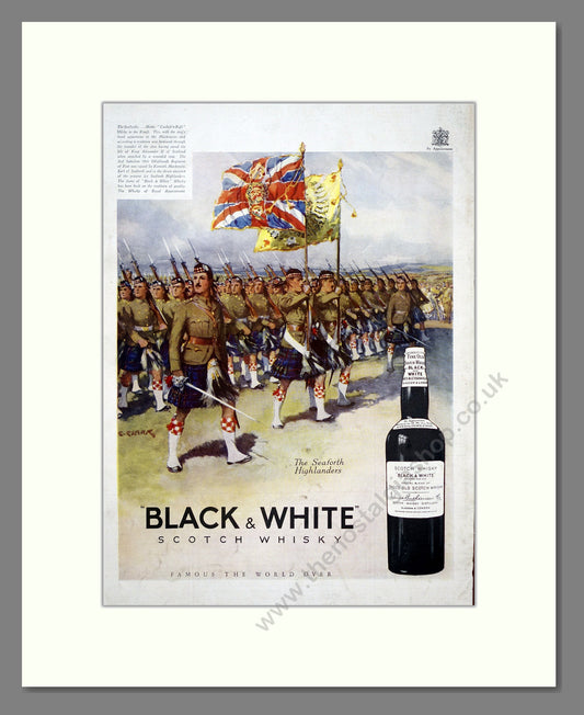 Black & White Scotch Whisky. The Seaforth Highlanders. Original Advert 1936 (ref AD303754)