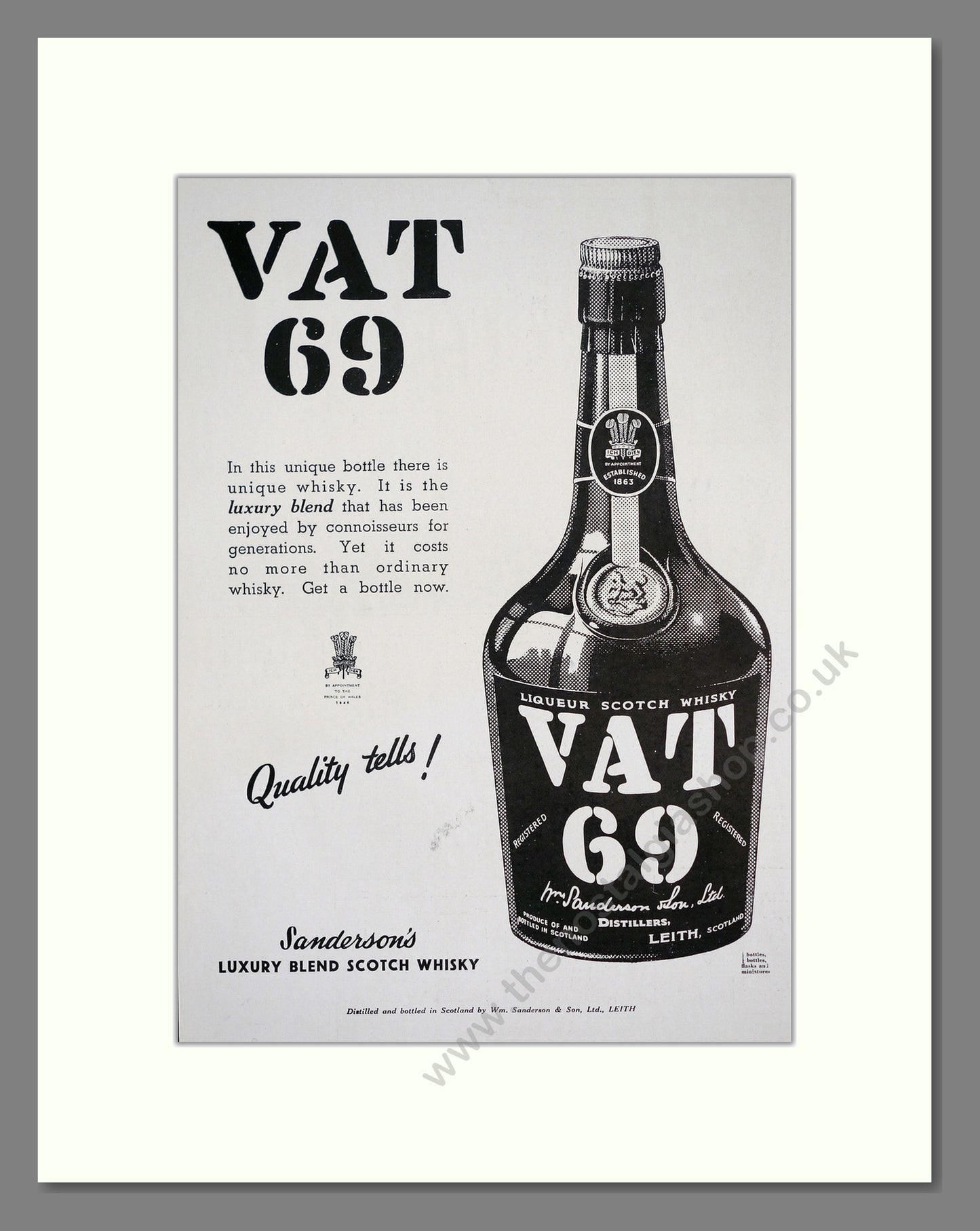 VAT 69 Liqueur Scotch Whisky. Original Advert 1938 (ref AD303782)