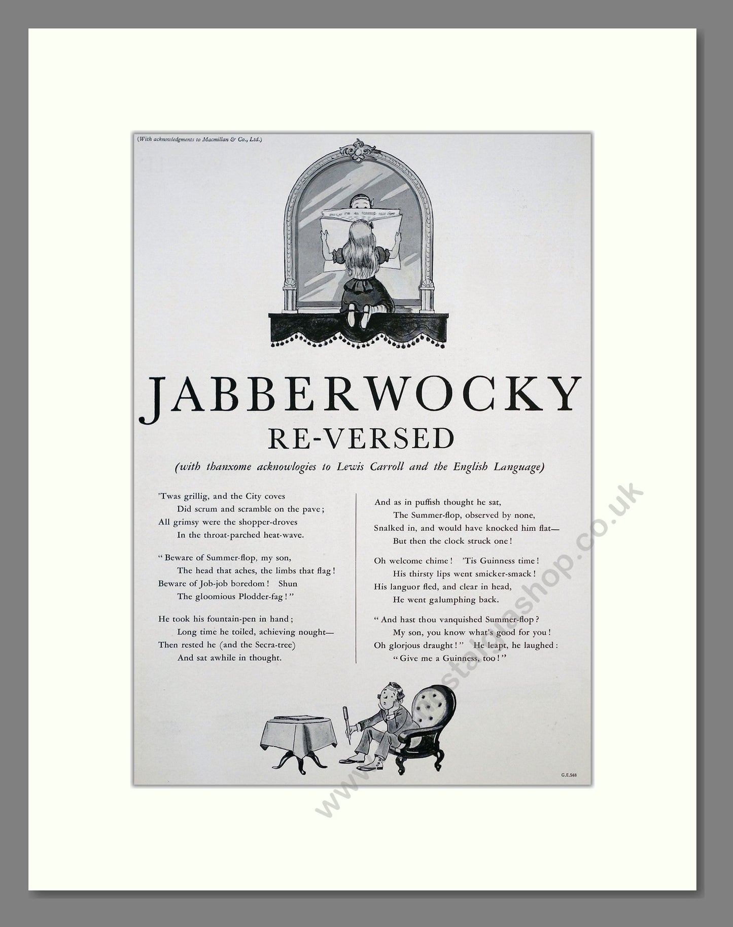 Guinness. Jabberwocky Re-versed. Original Advert 1936 (ref AD303803)