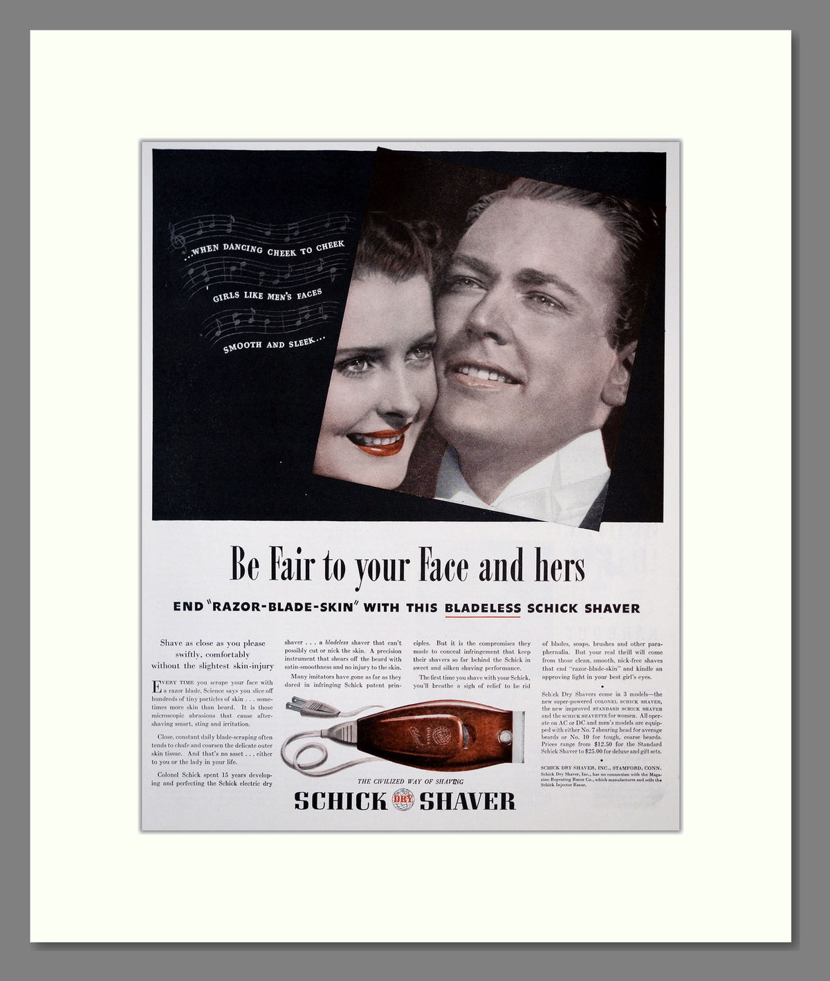 Schick Dry Shaver. Large Original Advert 1939 (ref AD303867)