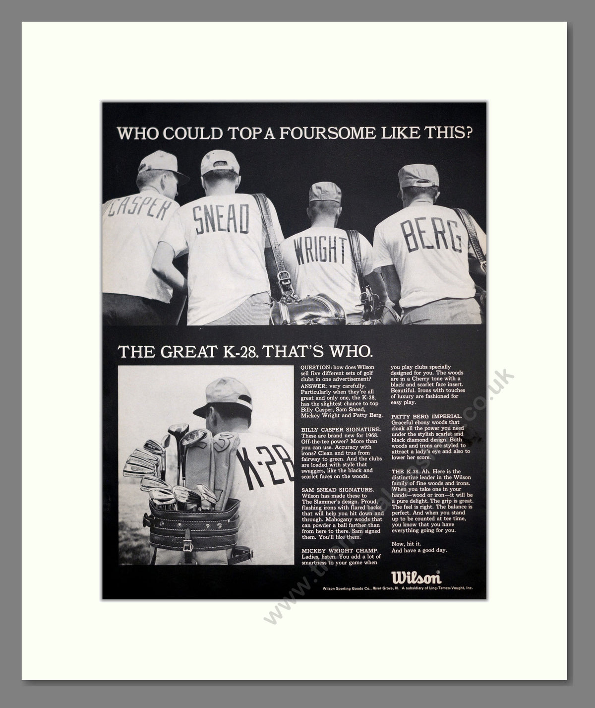 Wilson Golf Clubs. Original Advert 1968 (ref AD304034)