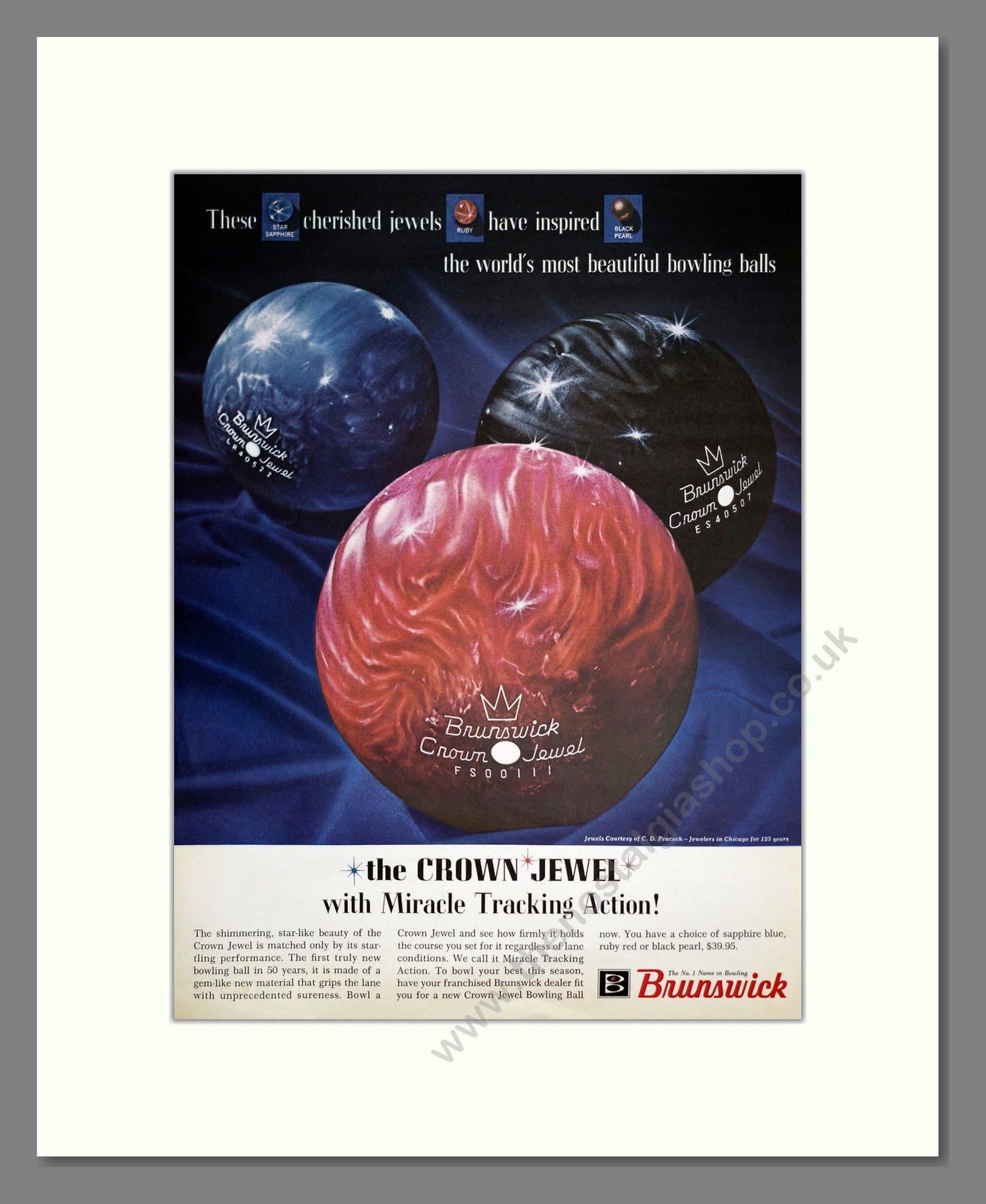 Brunswick Crown Jewel Bowling Balls. Original Advert 1962 (ref AD303887)