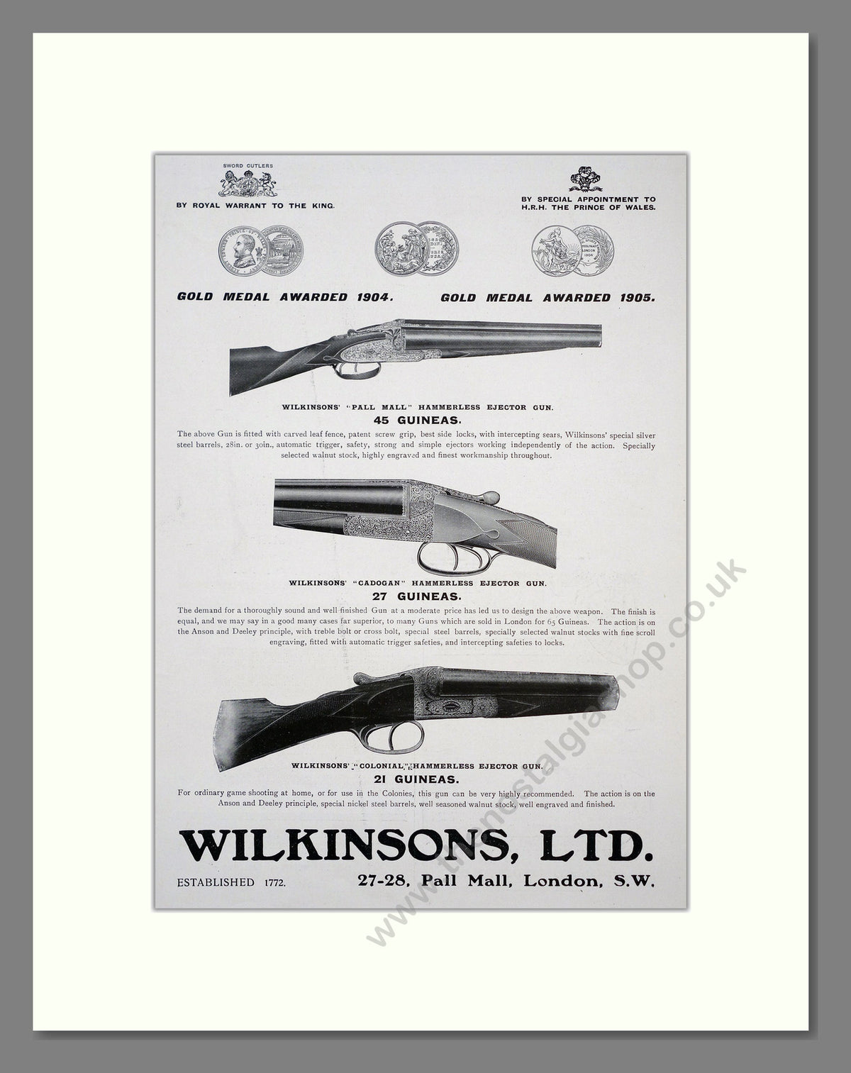 Wilkinsons Ltd Guns. Original Advert 1906 (ref AD304037)