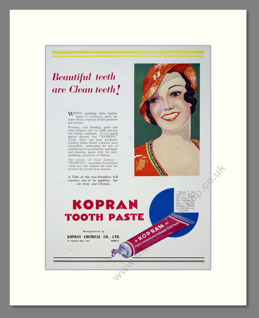 Kopran Tooth Paste. Original Advert 1933 (ref AD303892)