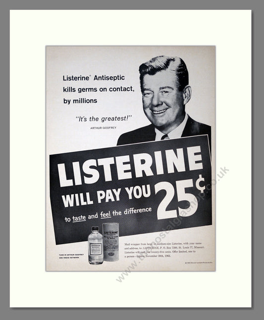 Listerine Mouth Wash. Original Advert 1962 (ref AD303898)