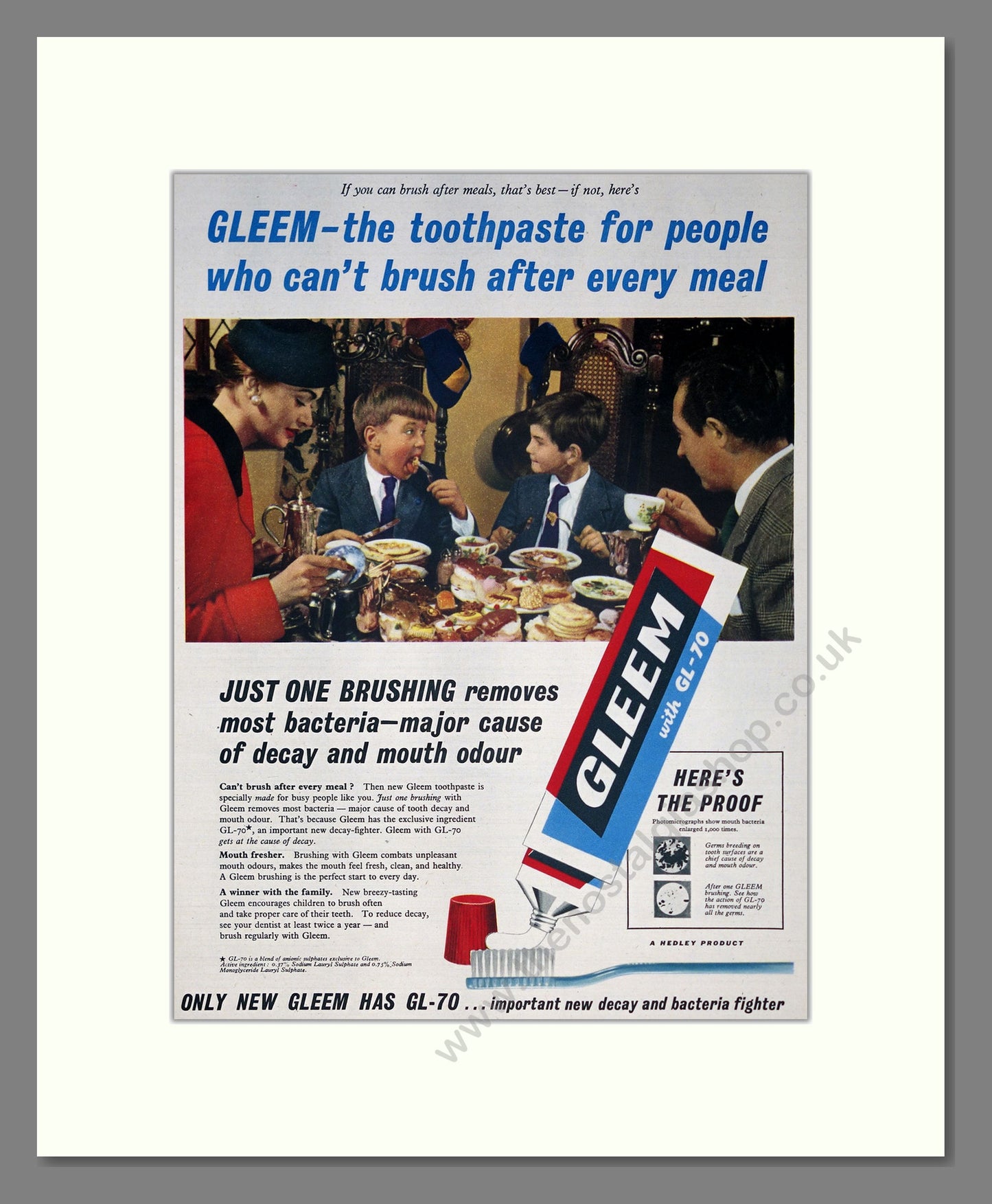 Gleem Toothpaste with GL-70. Original Advert 1957 (ref AD303901)