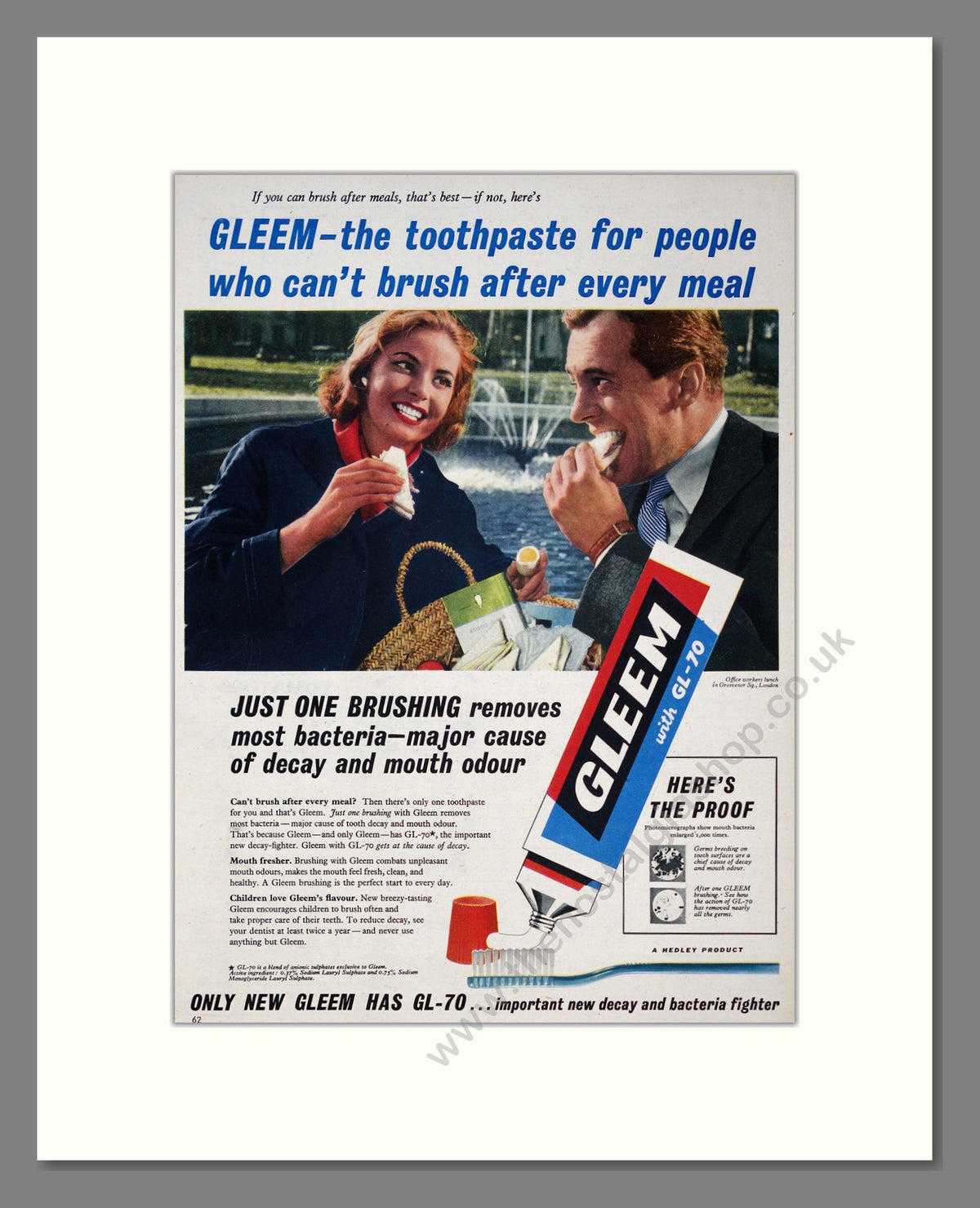 Gleem Toothpaste with GL-70. Original Advert 1957 (ref AD303902)
