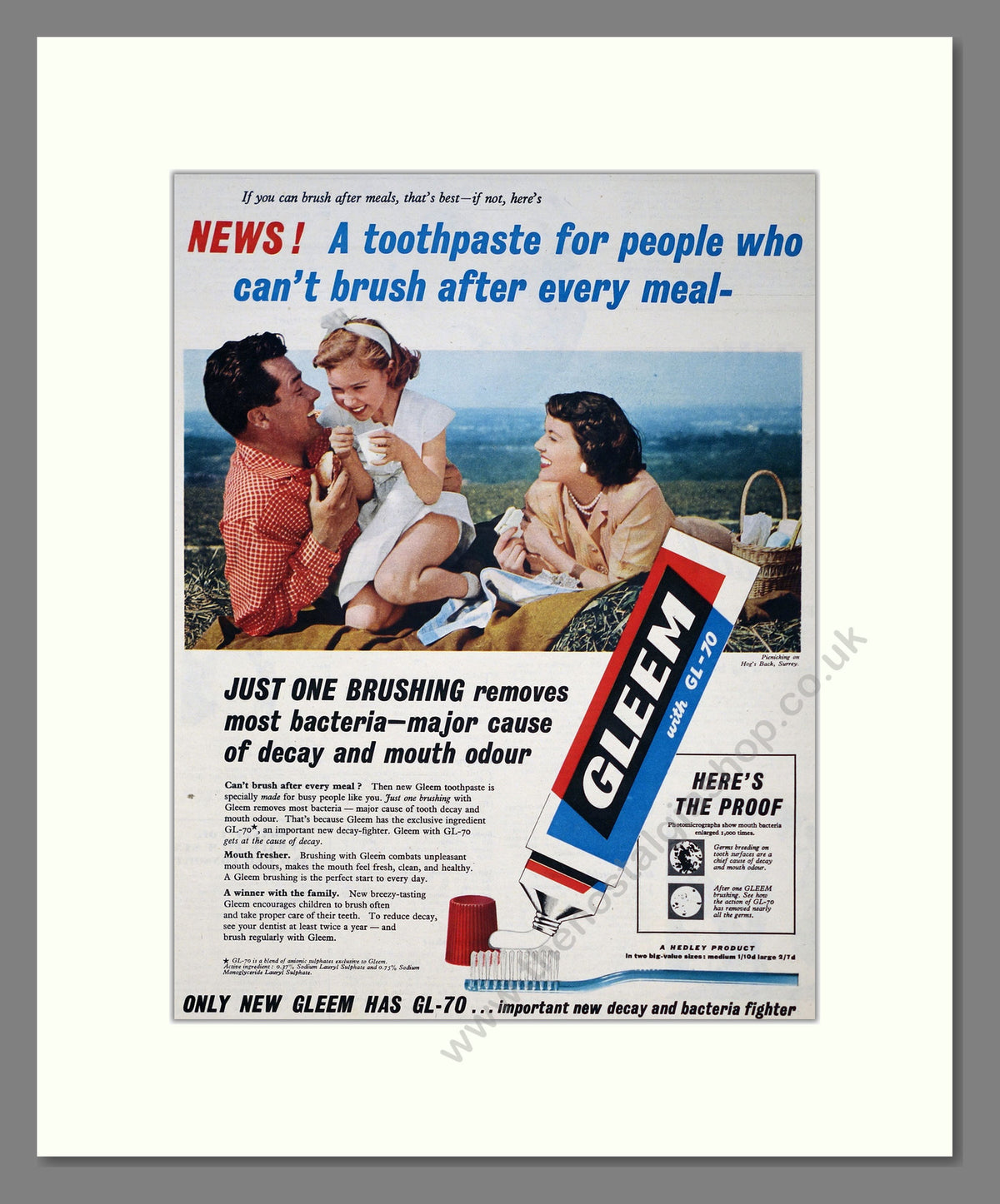 Gleem Toothpaste with GL-70. Original Advert 1956 (ref AD303905)