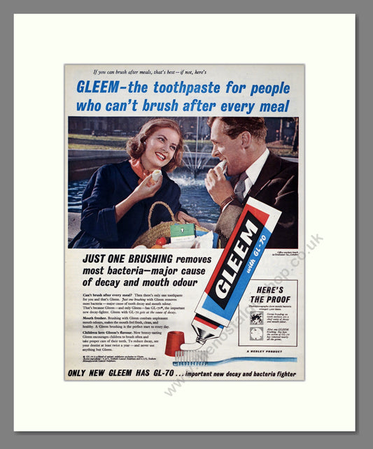 Gleem Toothpaste with GL-70. Original Advert 1957 (ref AD303906)