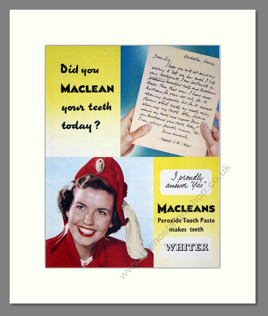 Macleans Tooth Paste. Original Advert 1951 (ref AD303908)