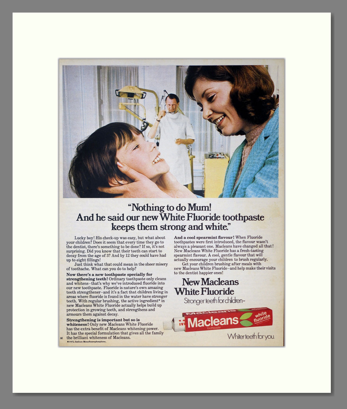 Macleans White Fluoride Tooth Paste. Original Advert 1971 (ref AD303910)