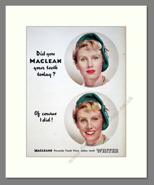 Macleans Tooth Paste. Original Advert 1950 (ref AD303934)