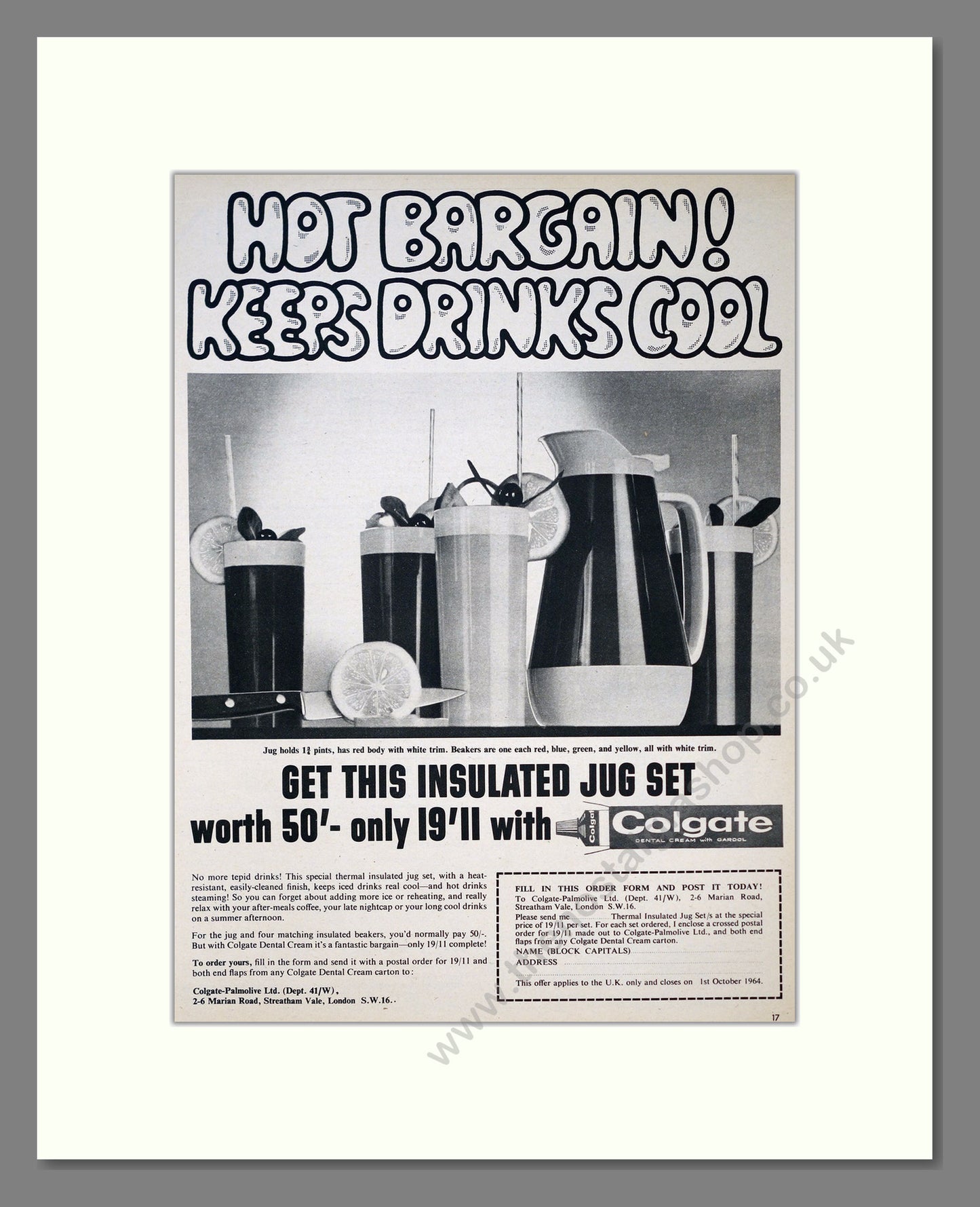 Colgate Jug Set Offer. Original Advert 1964 (ref AD303950)