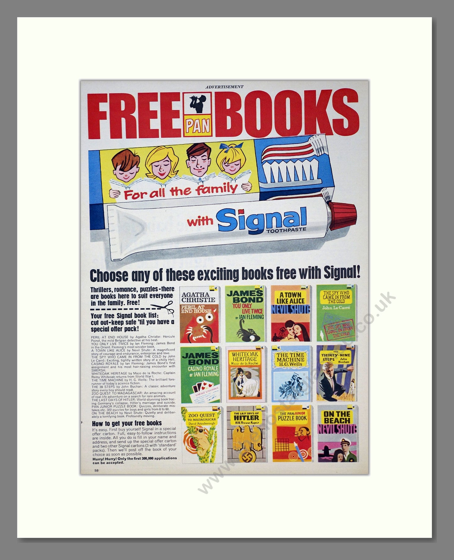 Signal Toothpaste. Free Pan Books Offer. Original Advert 1967 (ref AD303954)