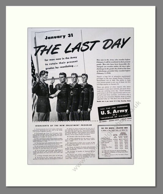 U.S. Army Enlist. Original Advert 1945 (ref AD303914)