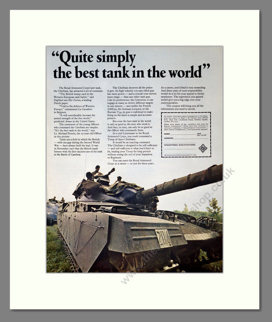 British Army, Chieftain Tank. Original Advert 1969 (ref AD303922)