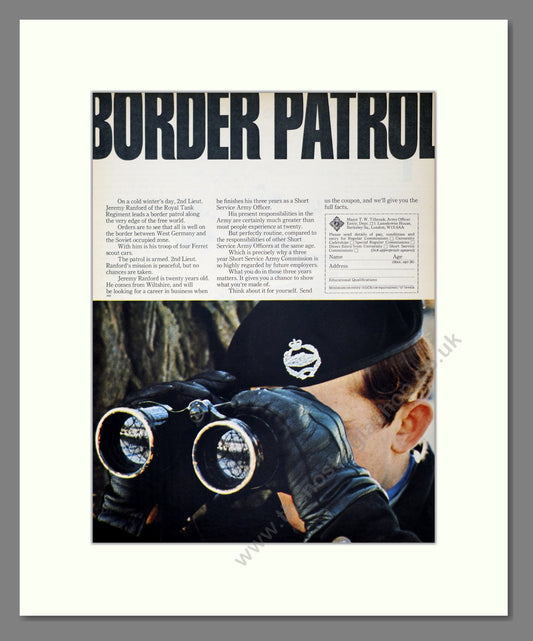 British Army, Border Patrol Royal Tank Regiment. Original Advert 1969 (ref AD303924)