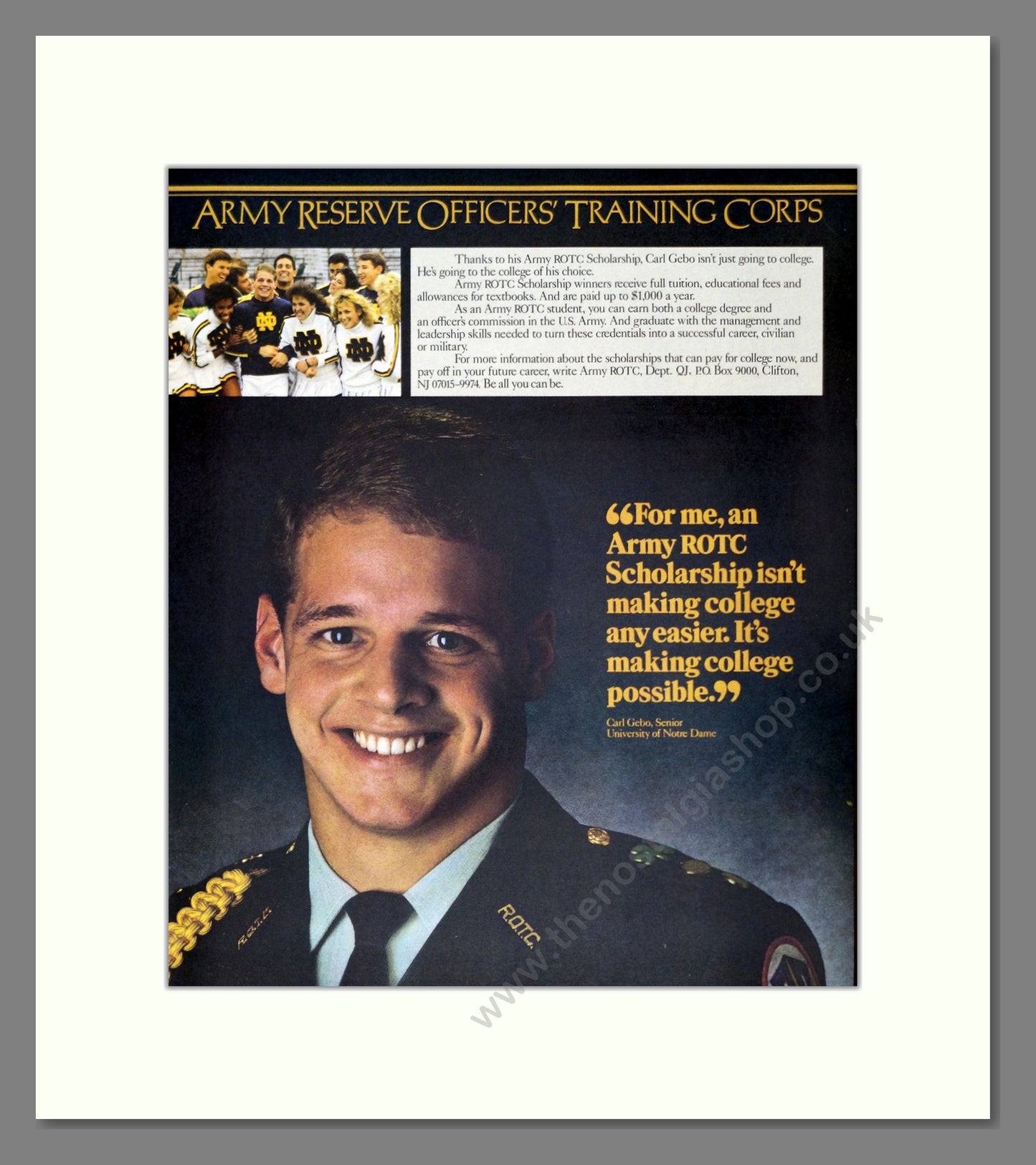 U.S. Army Reserve, Officer Training Corps. Original Advert 1986 (ref AD303927)