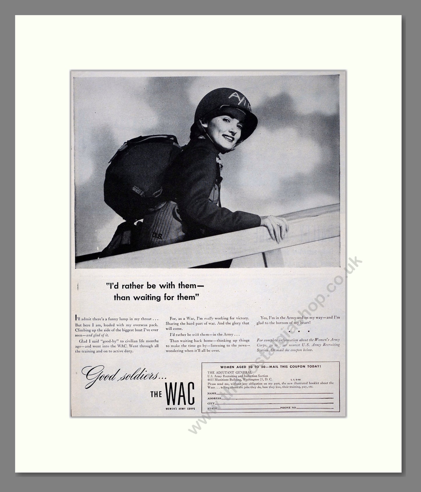 Women's Army Corps USA. Original Advert 1944 (ref AD304027)