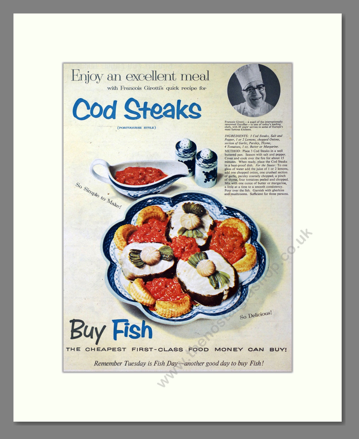 Cod Steaks, Buy Fish. Vintage Advert 1957 (ref AD304014)