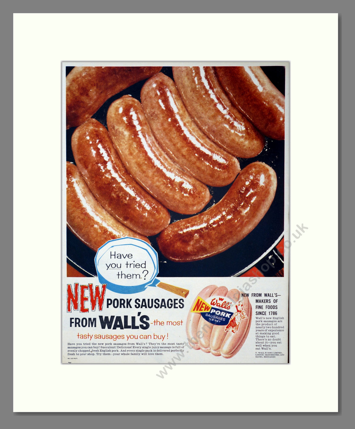 Wall's Pork Sausages. Vintage Advert 1961 (ref AD304017)
