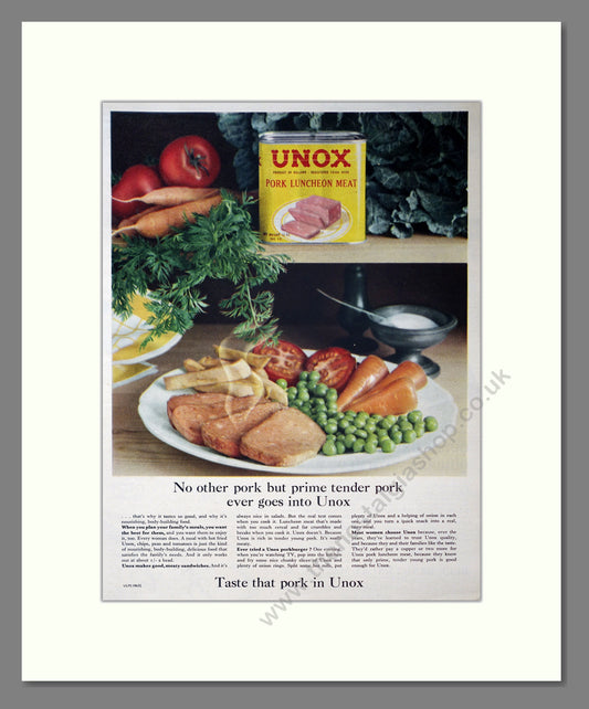 Unox Pork Luncheon Meat. Original Advert 1960 (ref AD304043)