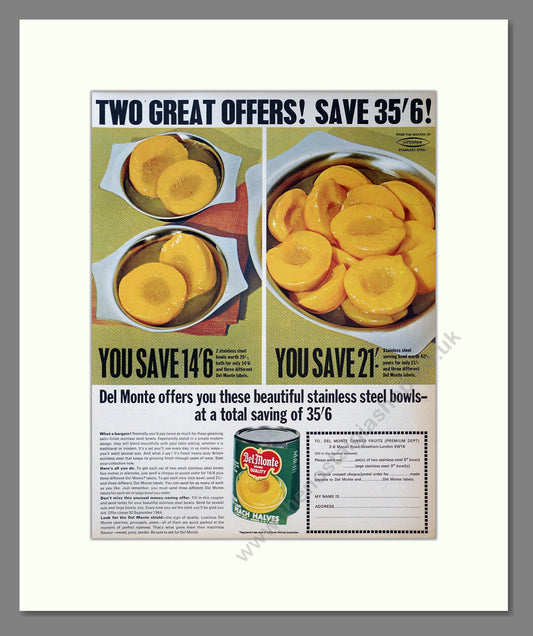 Del-Monte Peach Halves. Original Advert 1964 (ref AD304054)