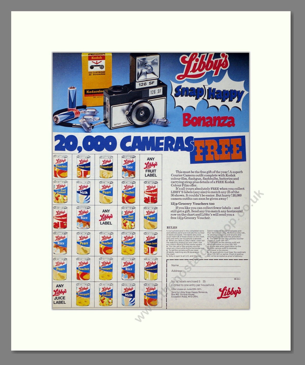 Libby's Canned Fruit, Win a Kodak Camera! Vintage Advert 1971 (ref AD304088)