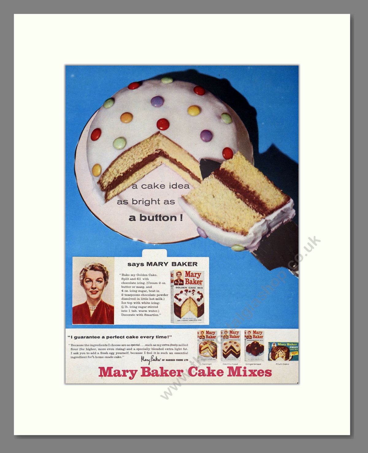 Mary Baker Cake Mixes. Vintage Original Advert 1957 (ref AD304149)