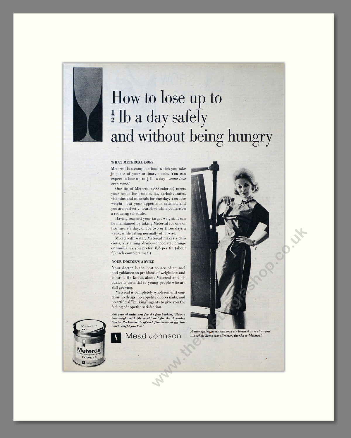 Metercal Weight Control Powder. Vintage Original Advert 1961 (ref AD304153)