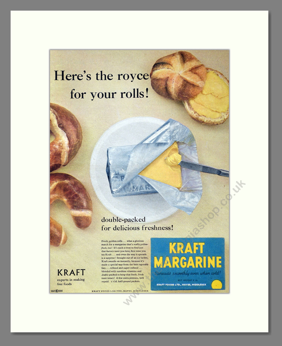 Kraft Margarine. Vintage Original Advert 1955 (ref AD304168)