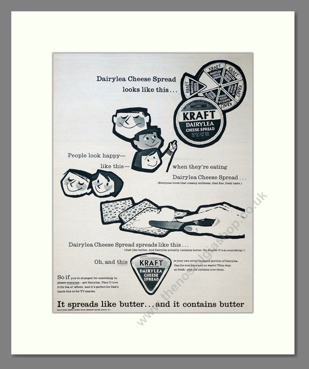 Kraft Dairylea Cheese Spread. Vintage Original Advert 1958 (ref AD304178)