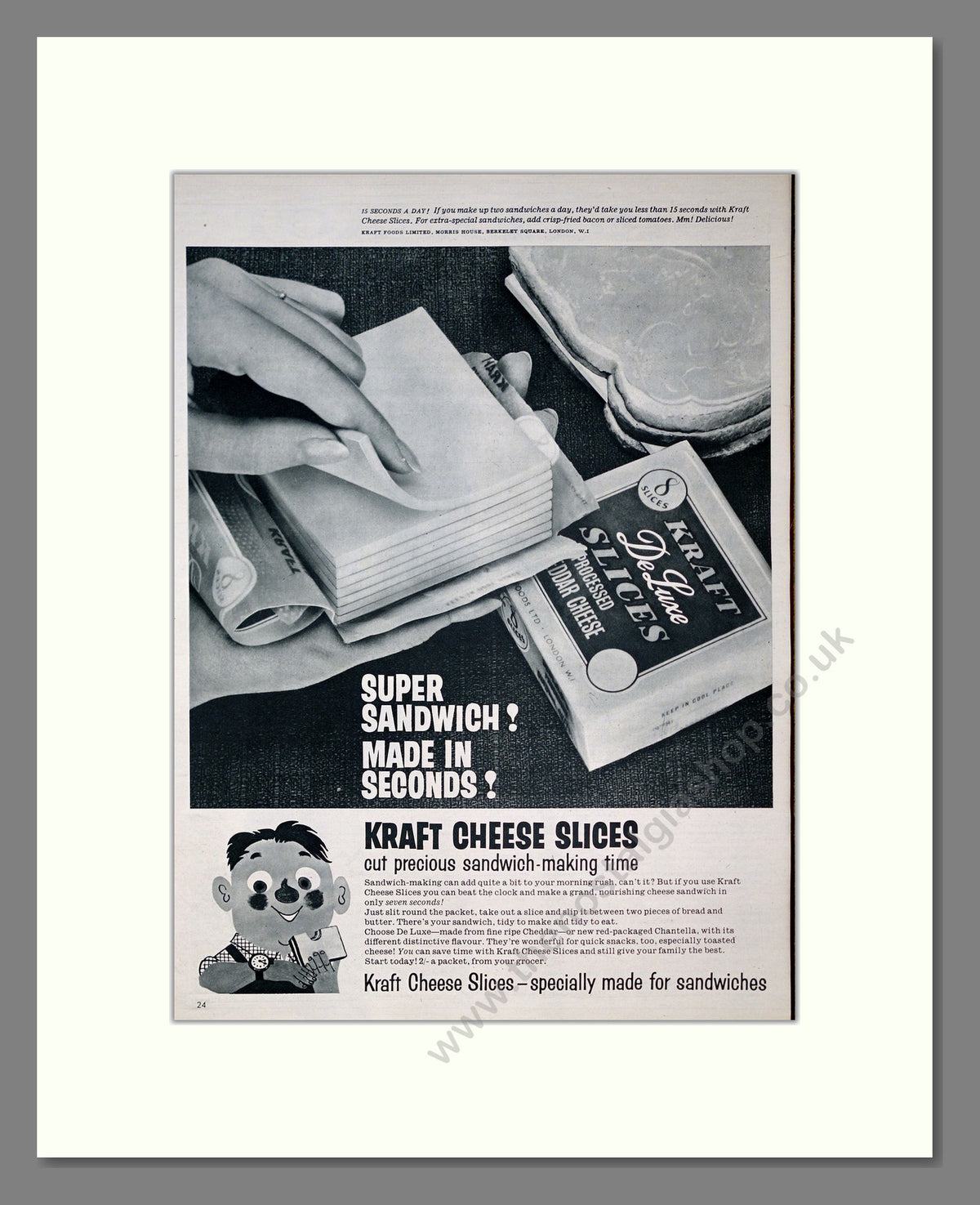 Kraft Cheese Slices. Vintage Original Advert 1958 (ref AD304179)