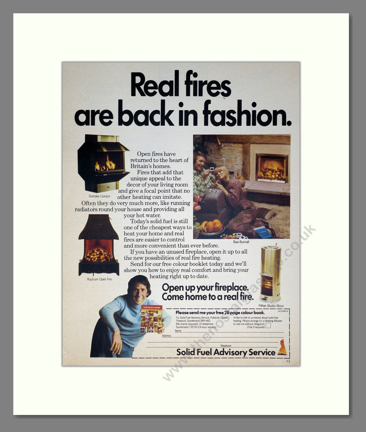 Real Fires Are Back in Fashion. Original Advert 1977 (ref AD304055)