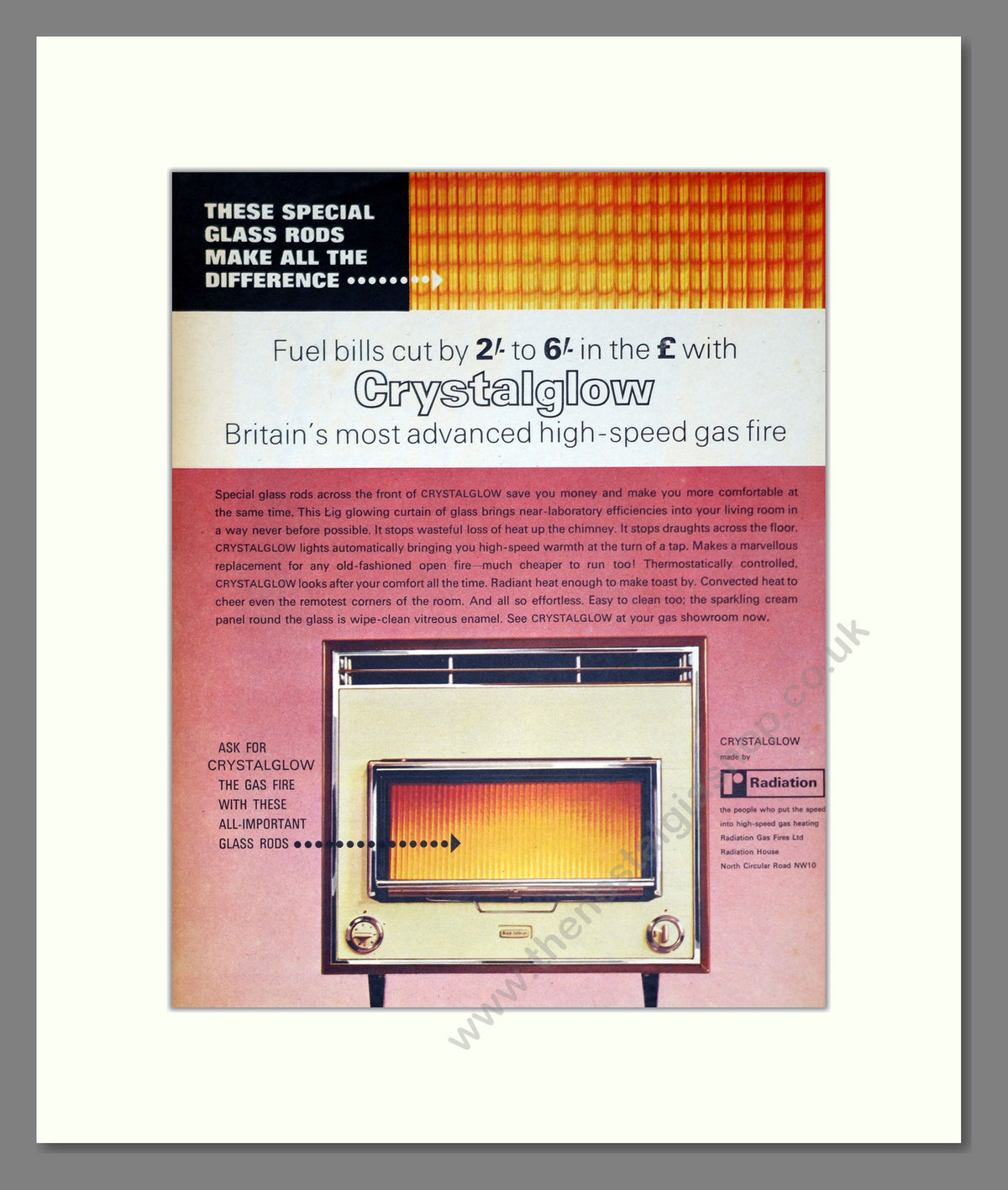 Crystalglow Gas Fire by Radiation. Original Advert 1964 (ref AD304066)