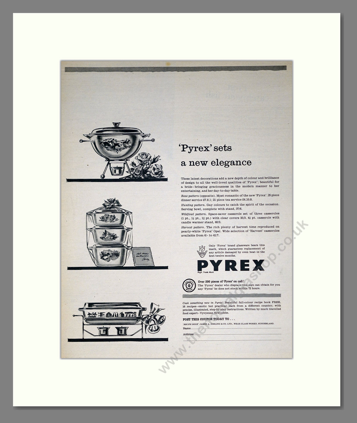 Pyrex Tableware. Original Advert 1962 (ref AD304079)